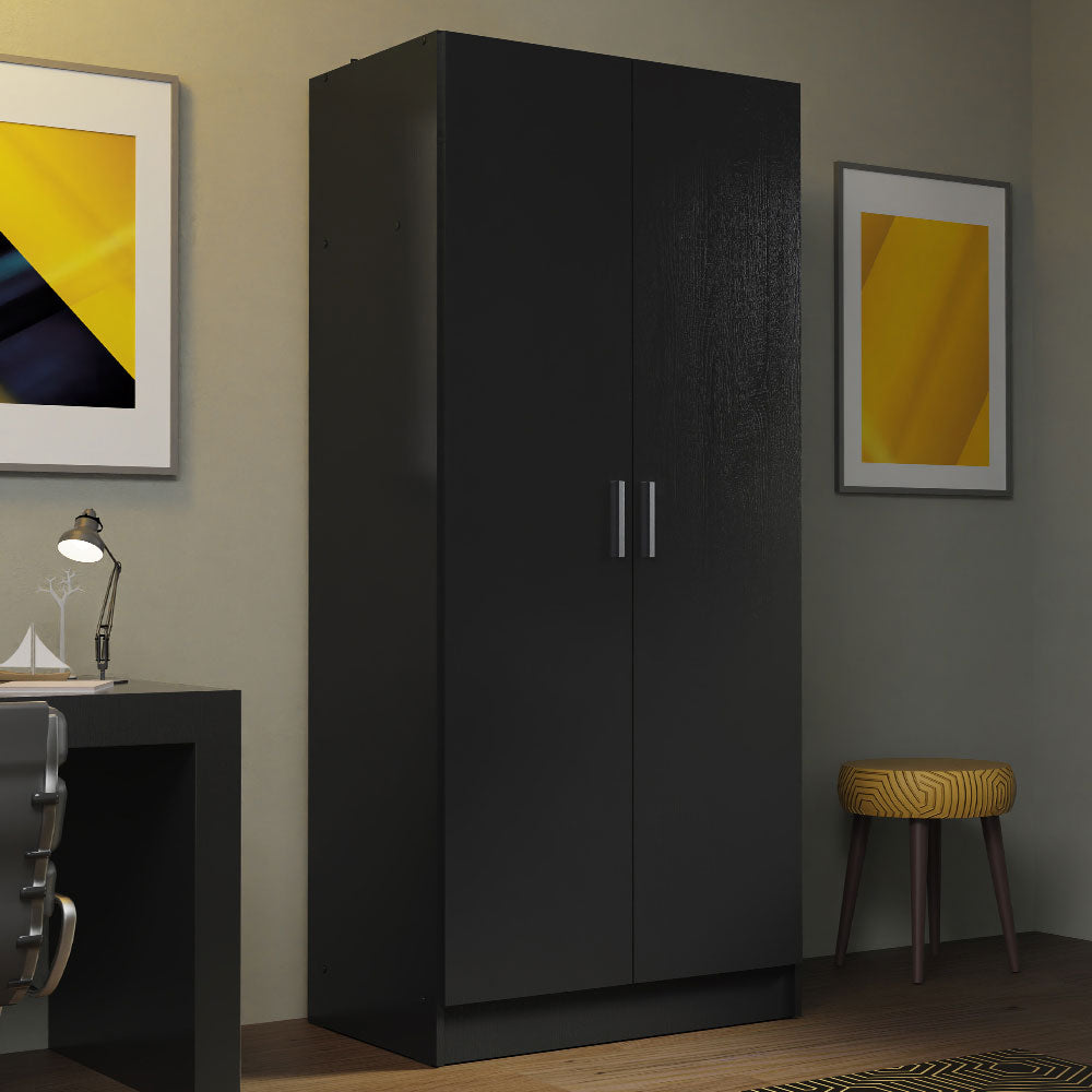 Madesa Kleiderschrank, Schrank mit 2 Türen, für Schlafzimmer, 180 x 52 x 80 cm, aus Holz - Schwarz