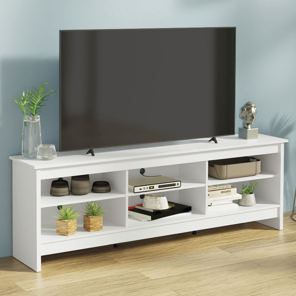 Madesa TV Schrank, Moderne Fernsehtisch bis zu TV 75 Zoll, für Wohnzimmer und Schlafzimmer, 180 x 36 x 60 cm, aus Holz - Weiß