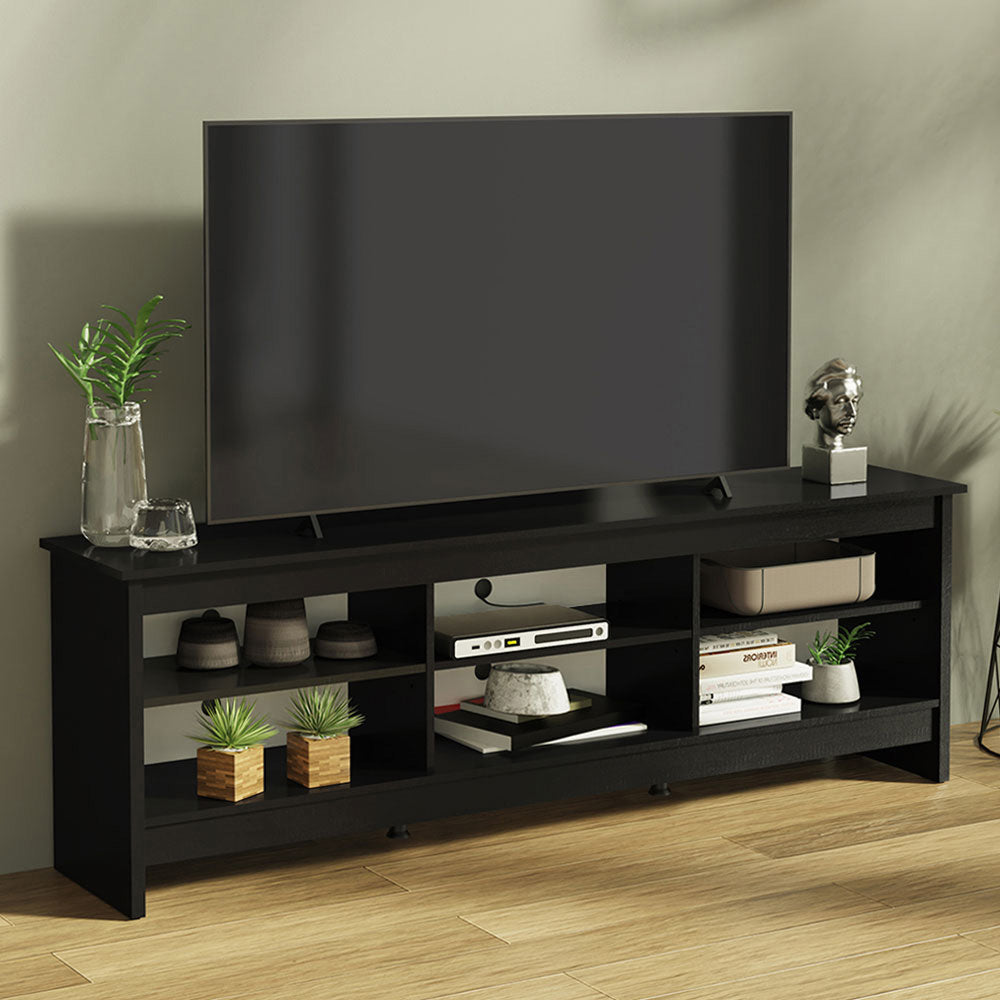 Madesa TV Schrank, Moderne Fernsehtisch bis zu TV 75 Zoll, für Wohnzimmer und Schlafzimmer, 180 x 36 x 60 cm, aus Holz - Schwarz
