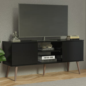 
                  
                    Load image into Gallery viewer, MADESA Moderner TV-Schrank mit 2 Türen und 2 Regale für TV bis zu 55 Zoll, 60 x 38 x 138 cm, aus Holz - Schwarz
                  
                