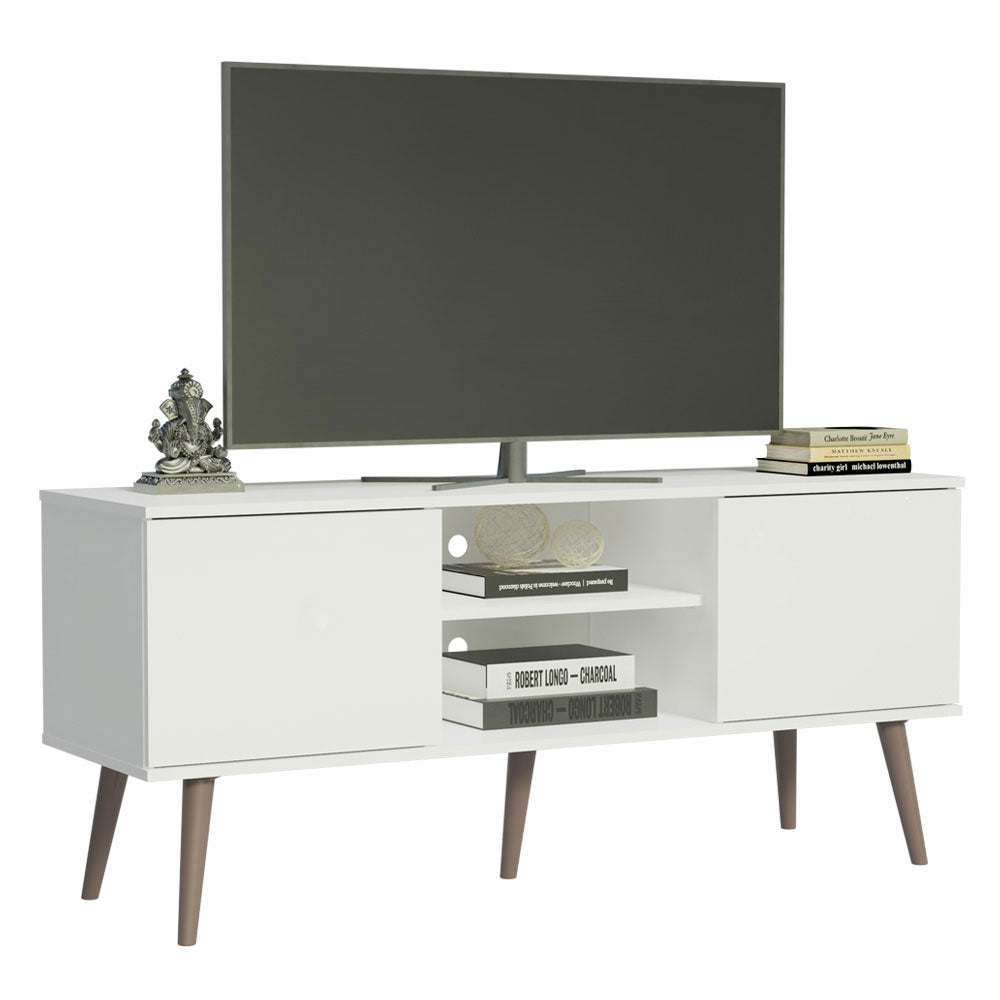 MADESA Moderner TV-Schrank mit 2 Türen und 2 Regale für TV bis zu 55 Zoll, 60 x 38 x 138 cm, aus Holz - Weiß