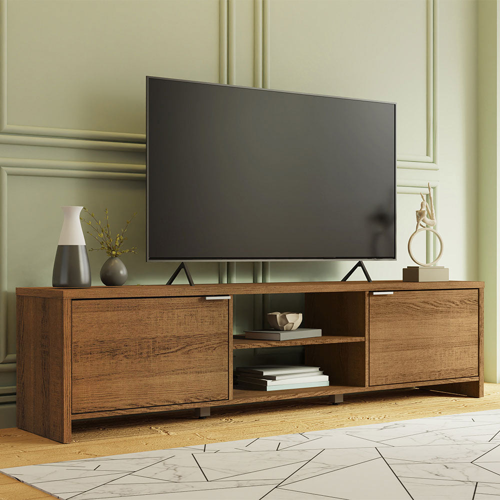 Madesa TV Schrank, Modernes TV Lowboard mit 2 Türen für Wohn- und Schlafzimmer für TV bis 75 Zoll, 180 x 39 x 47 cm, aus Holz - Rustikal