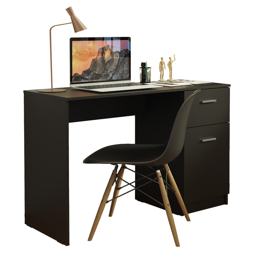 MADESA Schreibtisch Klein, Computertisch, Bürotisch mit 1 Schubladen und 1 Tür, 110 x 45 x 77 cm, aus Holz - Schwarz