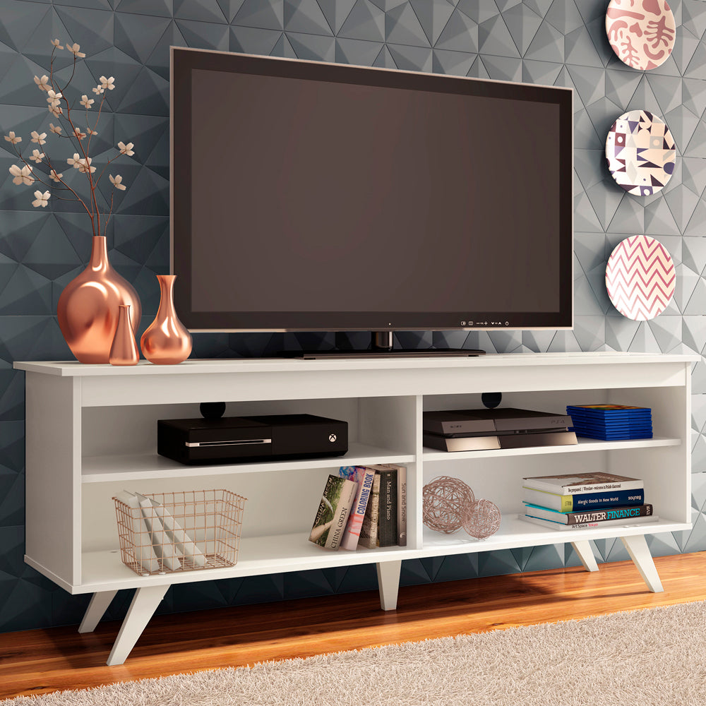 Madesa TV Schrank, Fernsehtisch für TV bis 65 Zoll, für Wohn- und Schlafzimmer, 150 x 38 x 58 cm, aus Holz - Weiß