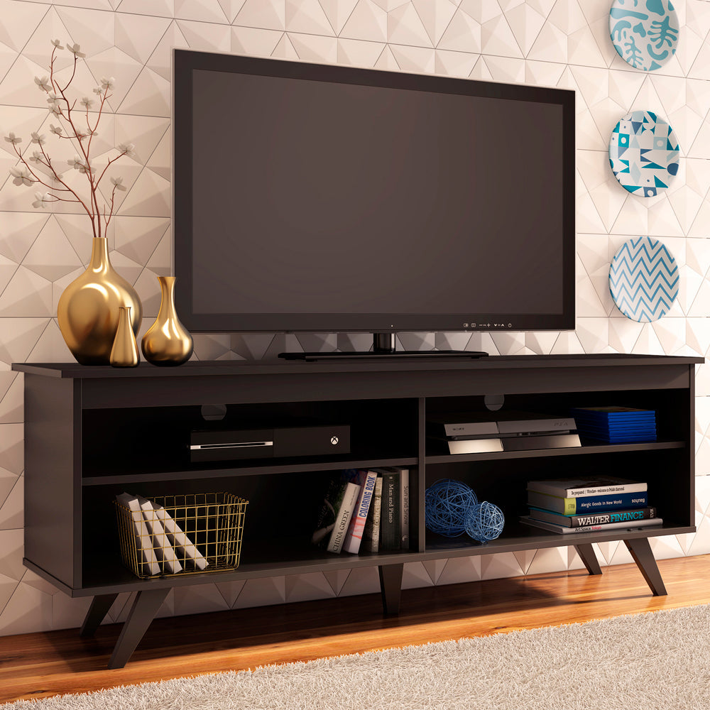 Madesa TV Schrank, Fernsehtisch für TV bis 65 Zoll, für Wohn- und Schlafzimmer, 150 x 38 x 58 cm, aus Holz - Schwarz