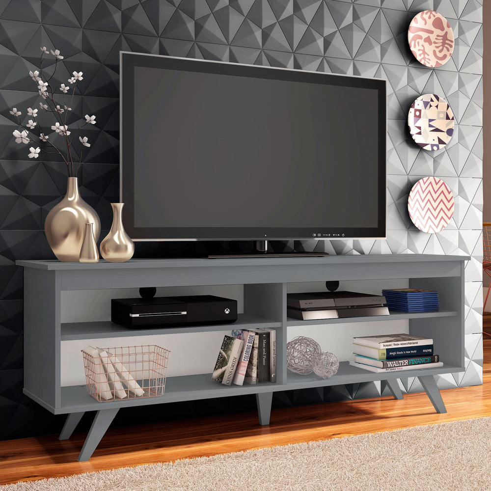Madesa TV Schrank, Fernsehtisch für TV bis 65 Zoll, für Wohn- und Schlafzimmer, 150 x 38 x 58 cm, aus Holz - Grau