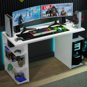 
                  
                    Load image into Gallery viewer, Madesa Gaming Computertisch, Schreibtisch, PC-Tisch, Bürotisch mit 5 Regale, 136 x 60 x 75 cm, aus Holz - Weiß
                  
                